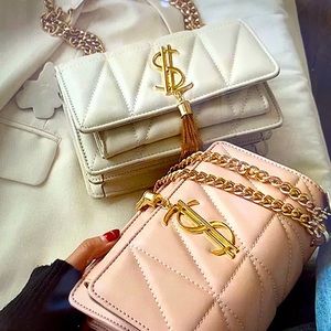 White PU Leather Woven Quilted Design Bag